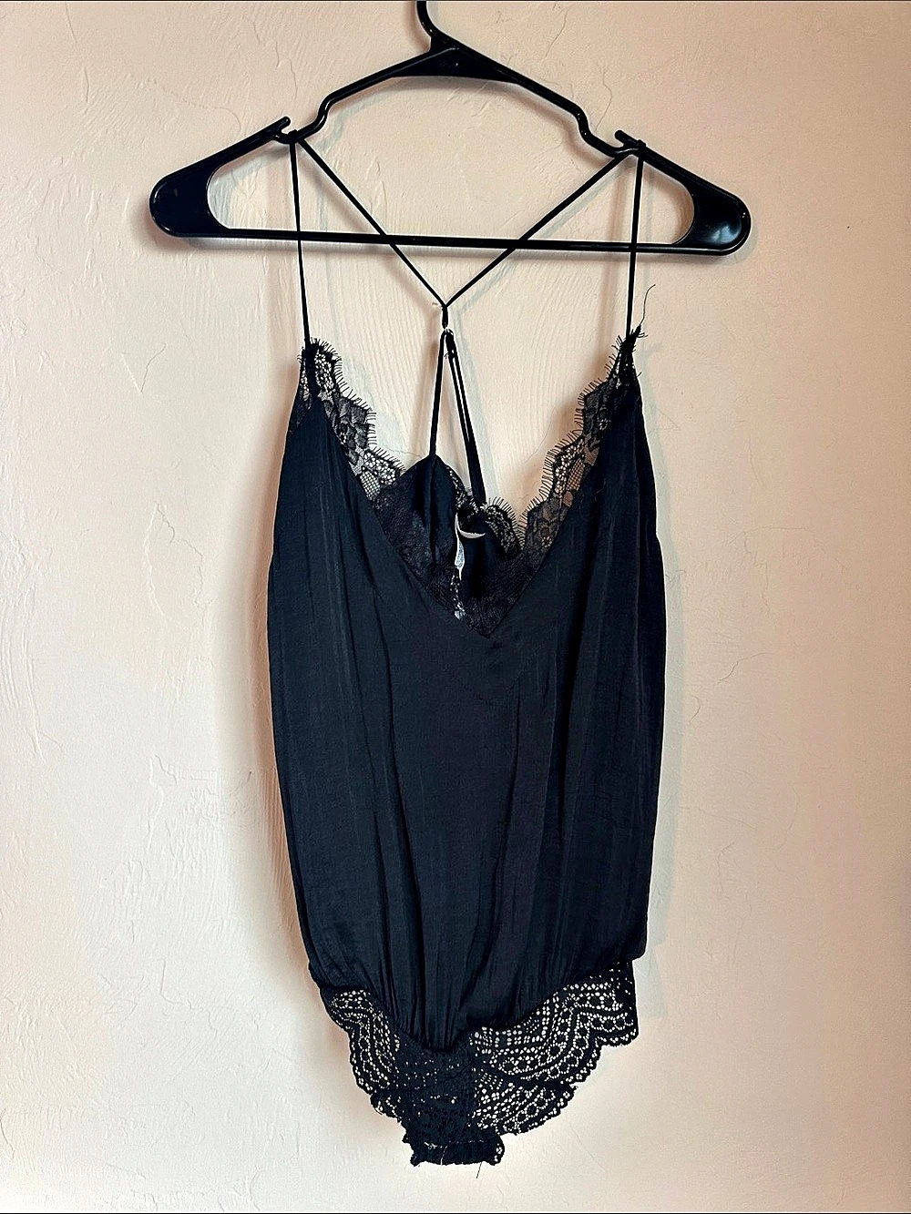 Free People Black Lace Trim One Piece